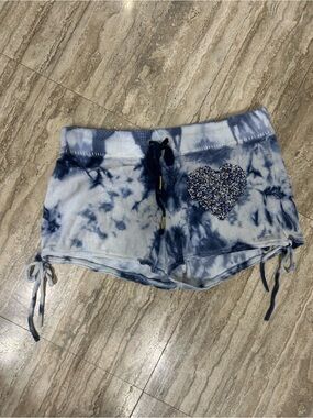 TWISTED HEART Blue Tie-Dye Glitter Heart Lounge Shorts